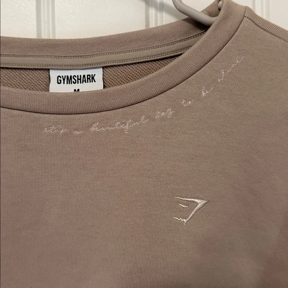 Gymshark Cropped Sweatshirt Taupe Elastic Waist Workout Pullover Size Medium - Picture 2 of 6